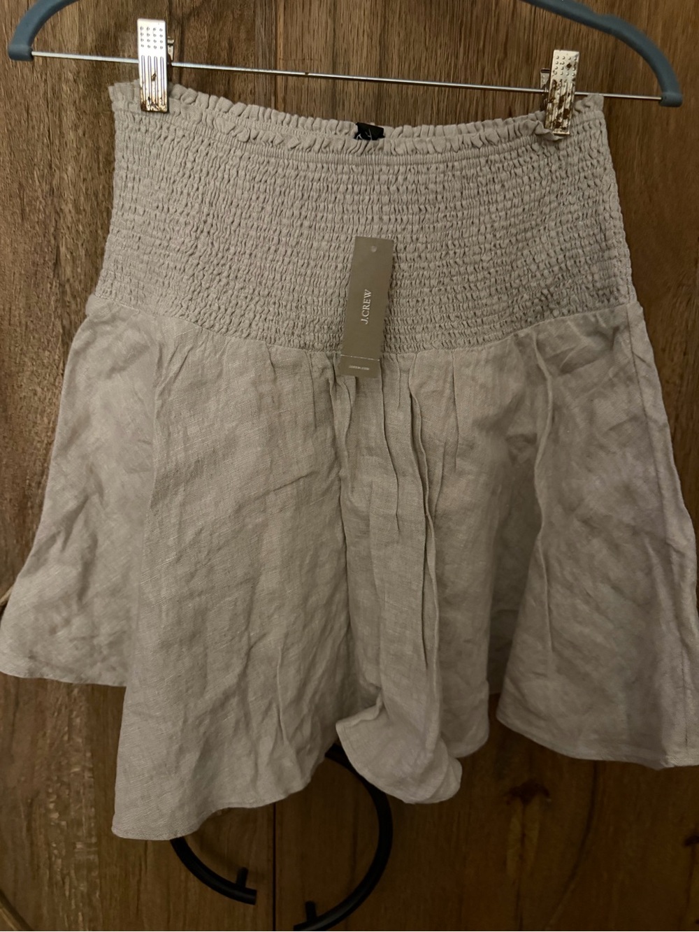 J. Crew Light Beige Smocked Waist Linen Midi Skirt